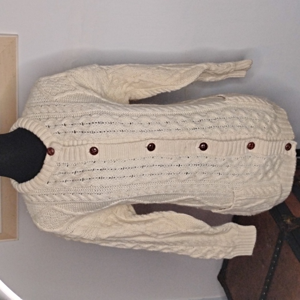 - Millars Cream Knit Cardigan Sweater With Pockets